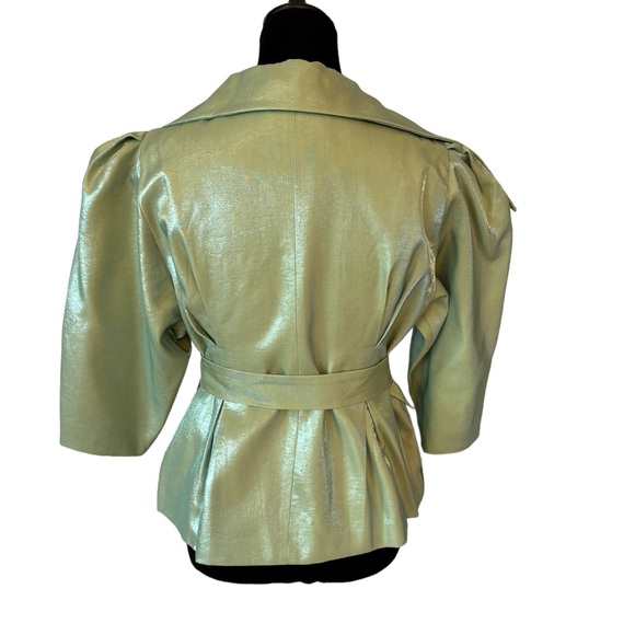 Cream Metallic Sheen Belted Jacket - Picture 15 of 15